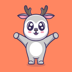 Cute happy deer cartoon vector icon illustration