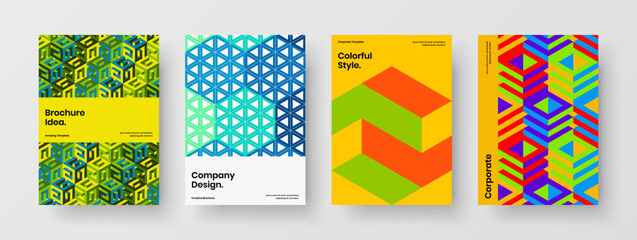 Fresh geometric hexagons company brochure concept composition. Trendy corporate identity A4 design vector illustration collection.