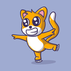 Cute dog playing skating cartoon vector icon illustration