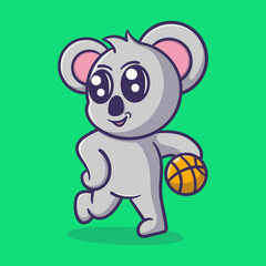 cute koala playing basket ball cartoon vector icon illustration