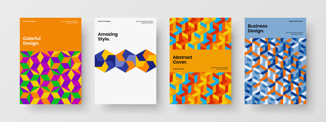 Clean annual report A4 design vector concept bundle. Modern mosaic shapes presentation layout set.