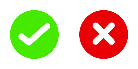 Fototapeta premium Green check mark and red cross icon design. Vector illustration - Simple set of choice icons. Yes or No, Right or Wrong, Correct or False, Ok or Not, Good or Bad, Approved or Disapproved, and others. 