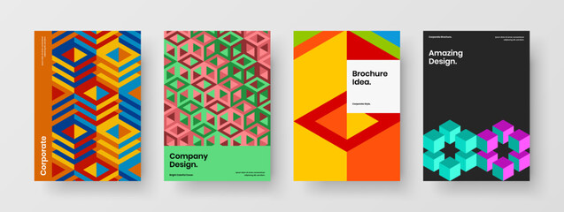 Modern mosaic hexagons corporate brochure concept collection. Unique catalog cover design vector template composition.