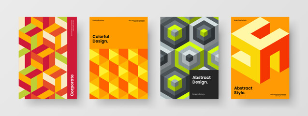 Premium geometric pattern booklet concept composition. Minimalistic placard design vector illustration bundle.