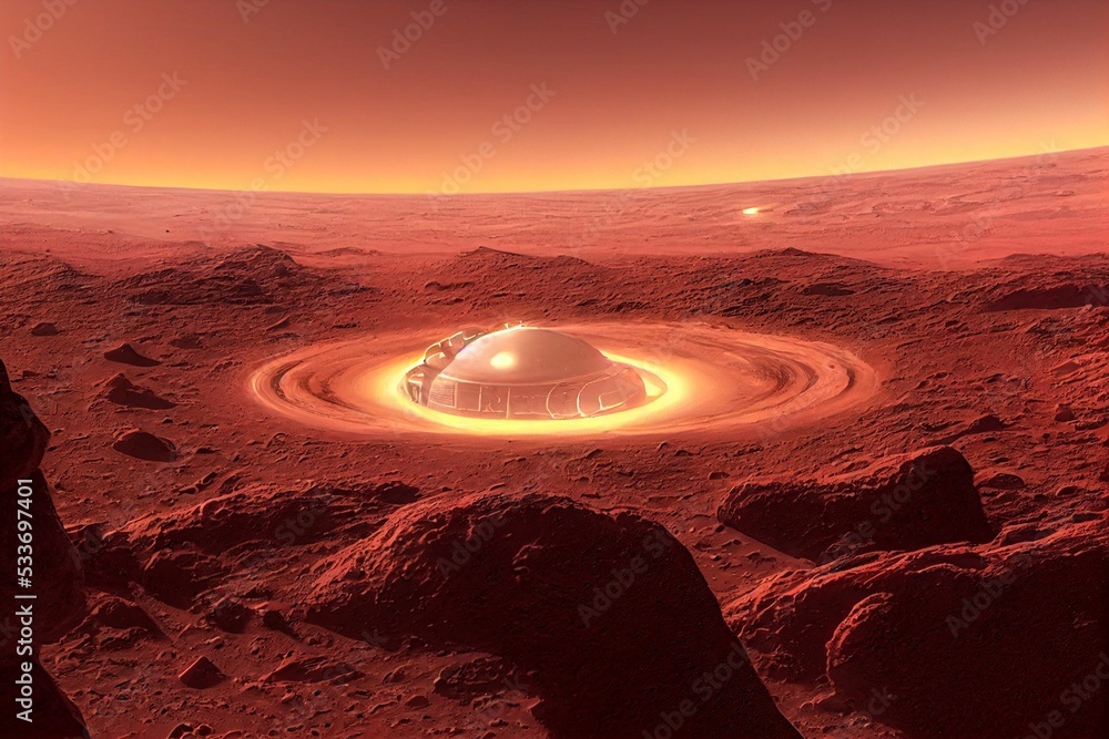 Aufkleber 3d rendering of mars colony in red colors
