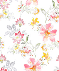 Watercolor seamless pattern with  flowers. Perfect for wallpaper, fabric design, wrapping paper, surface textures, digital paper.