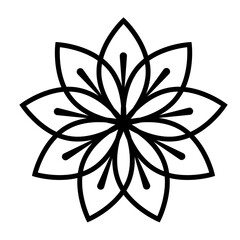 Flower ornament, symbol in black color. PNG with transparent background.