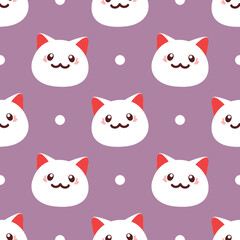 Fototapeta premium Cute cat face vector seamless pattern