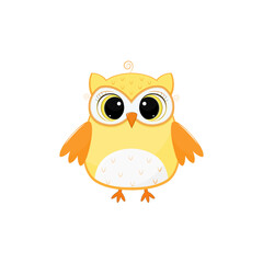 Cute cartoon character of brown owl on a white background.Element for design.Vector illustration