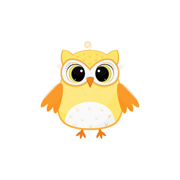 Cute cartoon character of brown owl on a white background.Element for design.Vector illustration