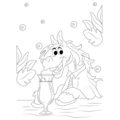 funny animal cocktail coloring page for kids