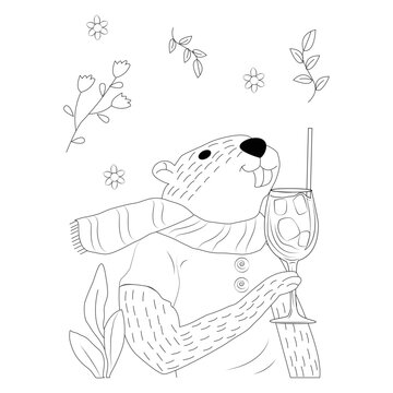 funny animal cocktail coloring page for kids