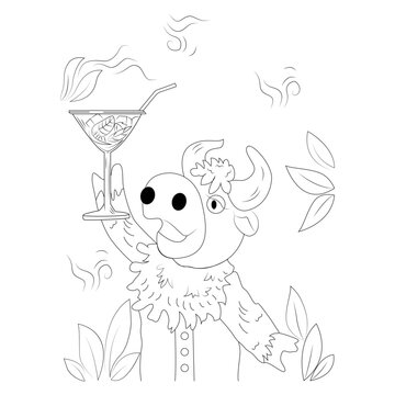 funny animal cocktail coloring page for kids