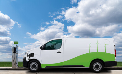 Electric delivery van with electric vehicles charging station.	
