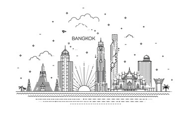 Thailand and attractions to Bangkok landmarks. Vector illustration - Vector