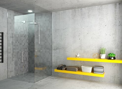 Modern dark glass shower room with led