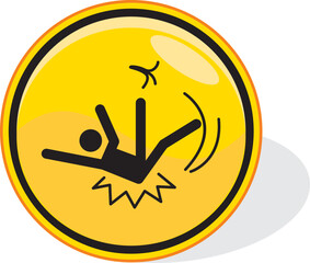caution sign on yellow background, slip and fall on a banana skin