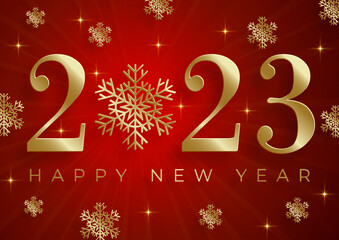 Happy New Year 2023, festive pattern on color background