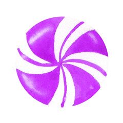 Watercolor violet candy illustration,lollipop, sweet,stripes,realistic red and white spiral candy isolated. Children's print, holiday decor, nursery,character Merry Christmas,Happy New year, Noel,xmas