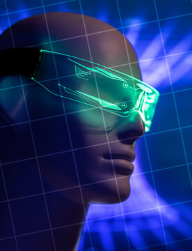 Robot wearing futuristic smart eyeglasses