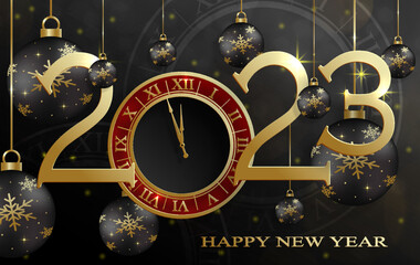 Happy New Year 2023, festive pattern on color background