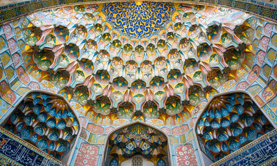 Fototapeta na wymiar Geometric Islamic mosaics in the Bukhara Uzbekistan