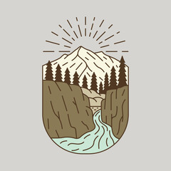 Beauty nature with hills and river graphic illustration vector art t-shirt design
