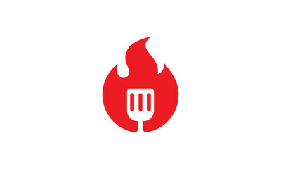 fire and spatula logo combination. hot bbq restaurant food icon vector concept.