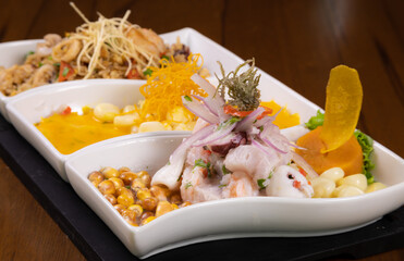 Typical peruvian food, cold entries, marine combo