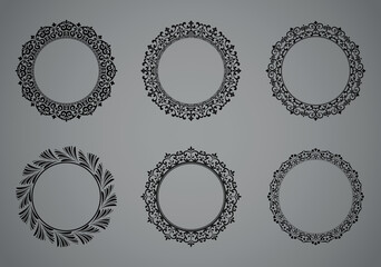 Obraz premium Set of decorative frames Elegant vector element for design in Eastern style, place for text. Floral black and gray borders. Lace illustration for invitations and greeting cards