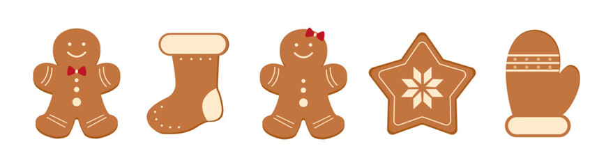 Set of Christmas gingerbread cookies. Vector illustration - obrazy, fototapety, plakaty
