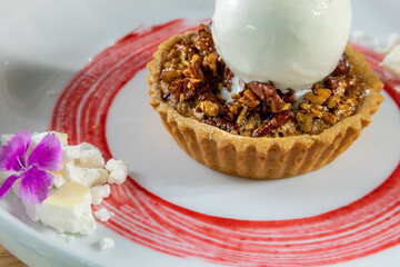 Typical peruvian food and drinks, pecan pie dessert