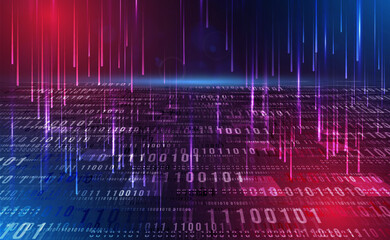 Digital technology Binary code blue background, Matrix cyber technology security, abstract circuit tech secure, internet network connection binary zero one number, Ai big data,  illustration vector