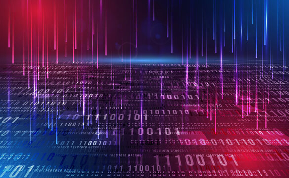 Digital technology Binary code blue background, Matrix cyber technology security, abstract circuit tech secure, internet network connection binary zero one number, Ai big data,  illustration vector