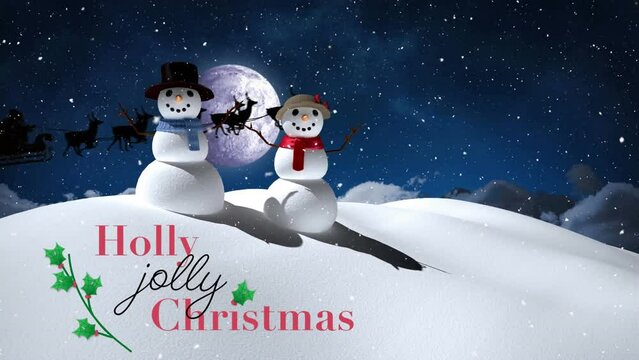 Animation of holly jolly christmas text over santa in sleigh