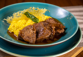 Typical peruvian food and drinks,risotto escalope