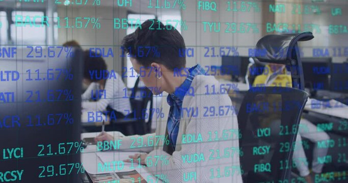 Animation of stock market over diverse business people at office