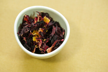 dried hibiscus on white background