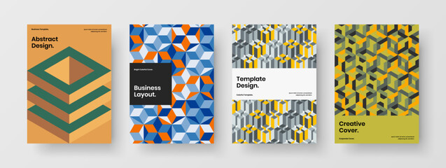 Fresh poster vector design illustration bundle. Colorful geometric tiles banner layout set.