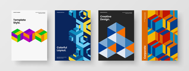 Obraz na płótnie Canvas Modern mosaic pattern magazine cover layout collection. Creative annual report design vector concept bundle.