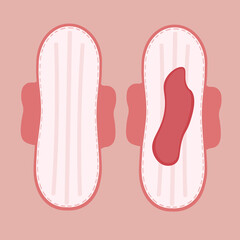 Vector illustration of a menstrual blood on sanitary pad on pink background