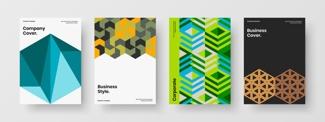 Fototapeta premium Creative geometric tiles journal cover concept set. Abstract leaflet design vector template composition.