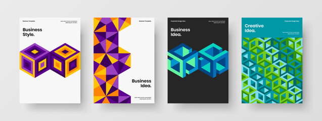 Minimalistic corporate cover vector design illustration composition. Premium geometric hexagons handbill layout set.