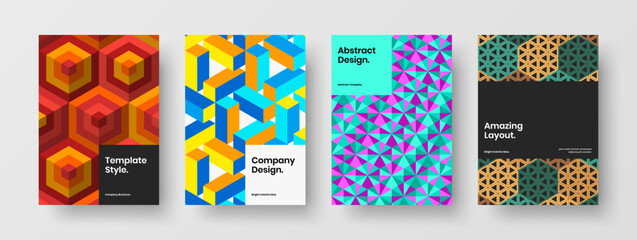 Modern journal cover design vector concept collection. Minimalistic mosaic pattern banner illustration bundle.