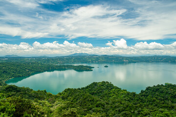 Ilopango lake with a cloudy sky, taken from the panoramic route, El Salvador