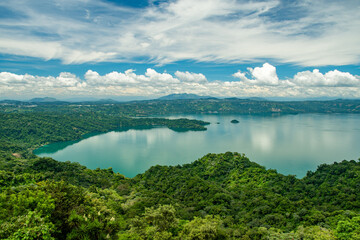 Ilopango lake with a cloudy sky, taken from the panoramic route, El Salvador