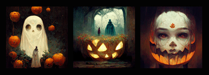 Set of tale scenes of a horror story