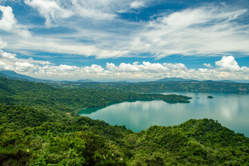 Naklejka na ściany i meble Ilopango lake with a cloudy sky, taken from the panoramic route, El Salvador
