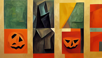 Abstract Halloween background design with houses  - obrazy, fototapety, plakaty