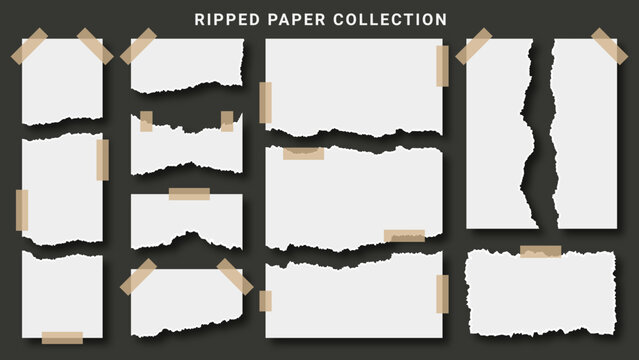 Set Of Torn Ripped Paper Sheets With Sticker Tape Vector Collection